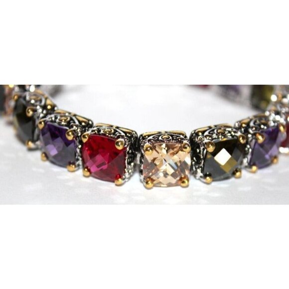 Multicolor Womens Glam Two Tone Throne Room Chunky Tennis Topaz Cz Bracelet 7.5" - Picture 4 of 6
